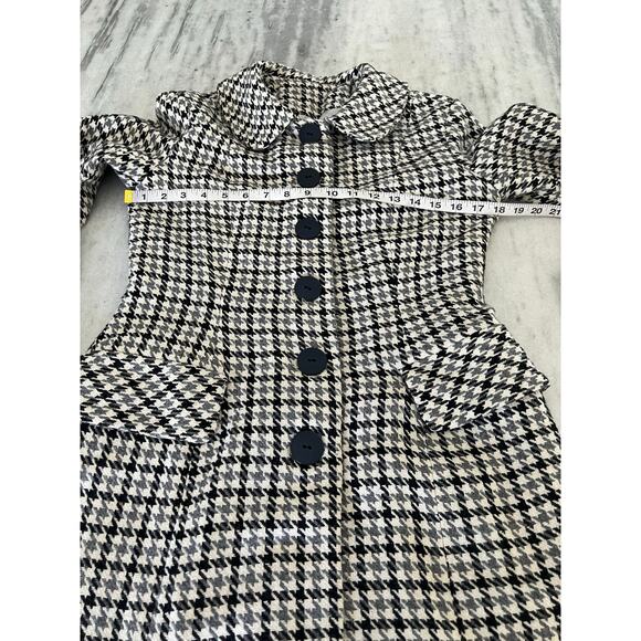 Vintage Houndstooth Check Coat Fully Lined Collar Dress Knee Length Handmade - Picture 10 of 14